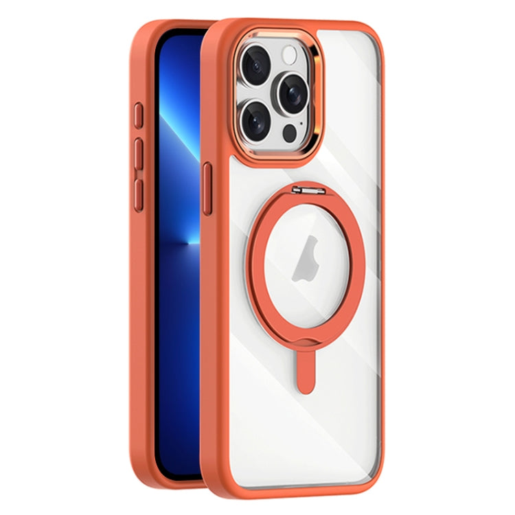 For iPhone 13 Pro Max Transparent MagSafe Magnetic Rotating Holder Phone Case(Orange) - iPhone 13 Pro Max Cases by buy2fix | Online Shopping UK | buy2fix