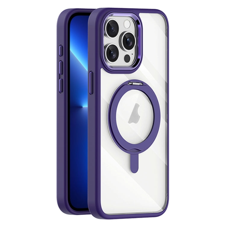 For iPhone 13 Pro Max Transparent MagSafe Magnetic Rotating Holder Phone Case(Purple) - iPhone 13 Pro Max Cases by buy2fix | Online Shopping UK | buy2fix
