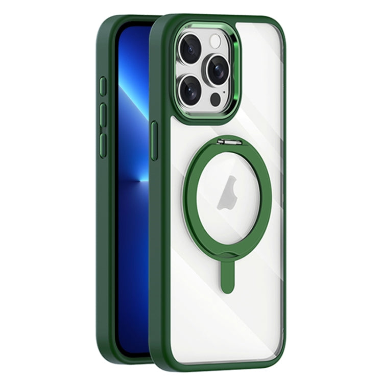 For iPhone 13 Pro Transparent MagSafe Magnetic Rotating Holder Phone Case(Dark Green) - iPhone 13 Pro Cases by buy2fix | Online Shopping UK | buy2fix
