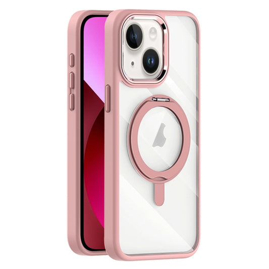 For iPhone 13 Transparent MagSafe Magnetic Rotating Holder Phone Case(Pink) - iPhone 13 Cases by buy2fix | Online Shopping UK | buy2fix