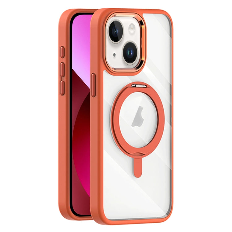 For iPhone 13 Transparent MagSafe Magnetic Rotating Holder Phone Case(Orange) - iPhone 13 Cases by buy2fix | Online Shopping UK | buy2fix