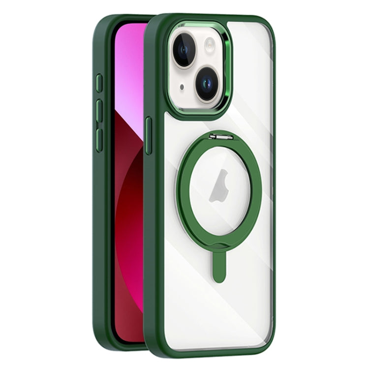 For iPhone 13 Transparent MagSafe Magnetic Rotating Holder Phone Case(Dark Green) - iPhone 13 Cases by buy2fix | Online Shopping UK | buy2fix
