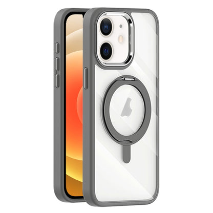 For iPhone 12 Transparent MagSafe Magnetic Rotating Holder Phone Case(Light Grey) - iPhone 12 / 12 Pro Cases by buy2fix | Online Shopping UK | buy2fix