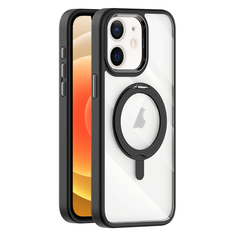 For iPhone 12 Transparent MagSafe Magnetic Rotating Holder Phone Case(Black) - iPhone 12 / 12 Pro Cases by buy2fix | Online Shopping UK | buy2fix