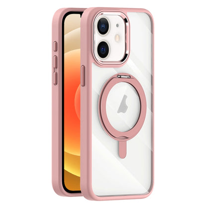 For iPhone 12 Transparent MagSafe Magnetic Rotating Holder Phone Case(Pink) - iPhone 12 / 12 Pro Cases by buy2fix | Online Shopping UK | buy2fix