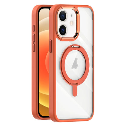 For iPhone 12 Transparent MagSafe Magnetic Rotating Holder Phone Case(Orange) - iPhone 12 / 12 Pro Cases by buy2fix | Online Shopping UK | buy2fix