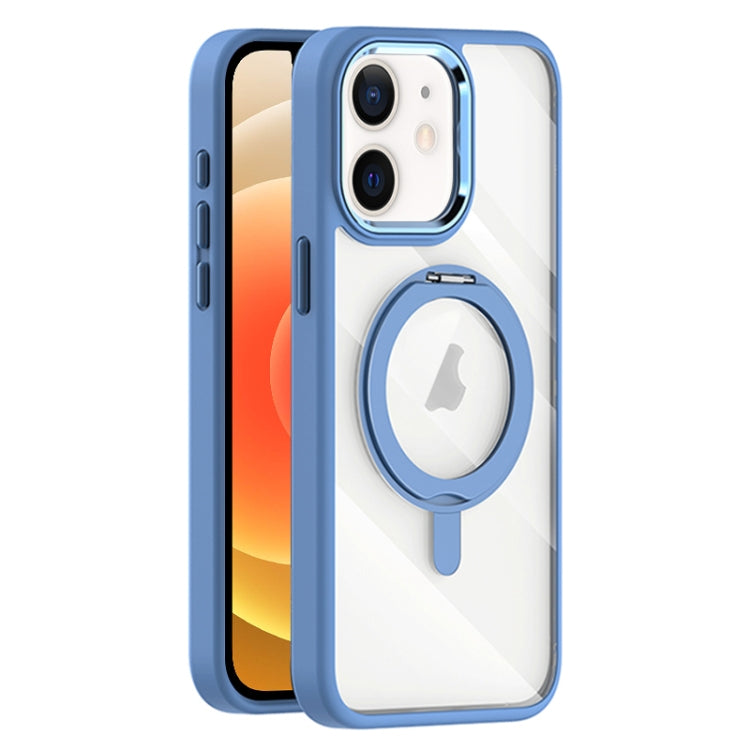 For iPhone 12 Transparent MagSafe Magnetic Rotating Holder Phone Case(Light Blue) - iPhone 12 / 12 Pro Cases by buy2fix | Online Shopping UK | buy2fix