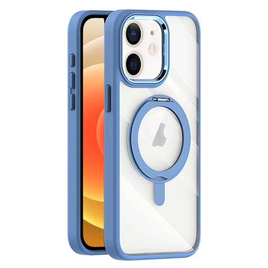 For iPhone 12 Transparent MagSafe Magnetic Rotating Holder Phone Case(Light Blue) - iPhone 12 / 12 Pro Cases by buy2fix | Online Shopping UK | buy2fix