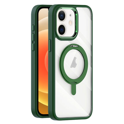 For iPhone 12 Transparent MagSafe Magnetic Rotating Holder Phone Case(Dark Green) - iPhone 12 / 12 Pro Cases by buy2fix | Online Shopping UK | buy2fix