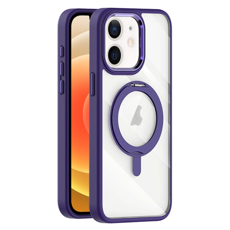 For iPhone 12 Transparent MagSafe Magnetic Rotating Holder Phone Case(Purple) - iPhone 12 / 12 Pro Cases by buy2fix | Online Shopping UK | buy2fix