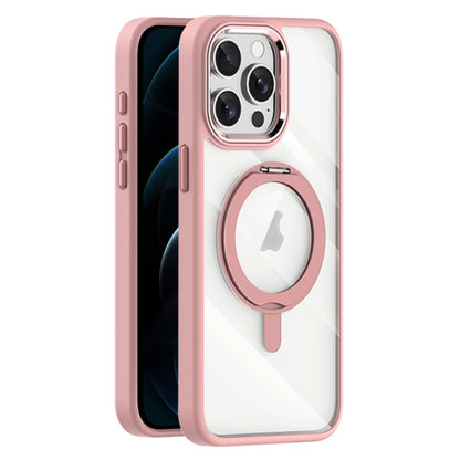For iPhone 12 Pro Max Transparent MagSafe Magnetic Rotating Holder Phone Case(Pink) - iPhone 12 Pro Max Cases by buy2fix | Online Shopping UK | buy2fix