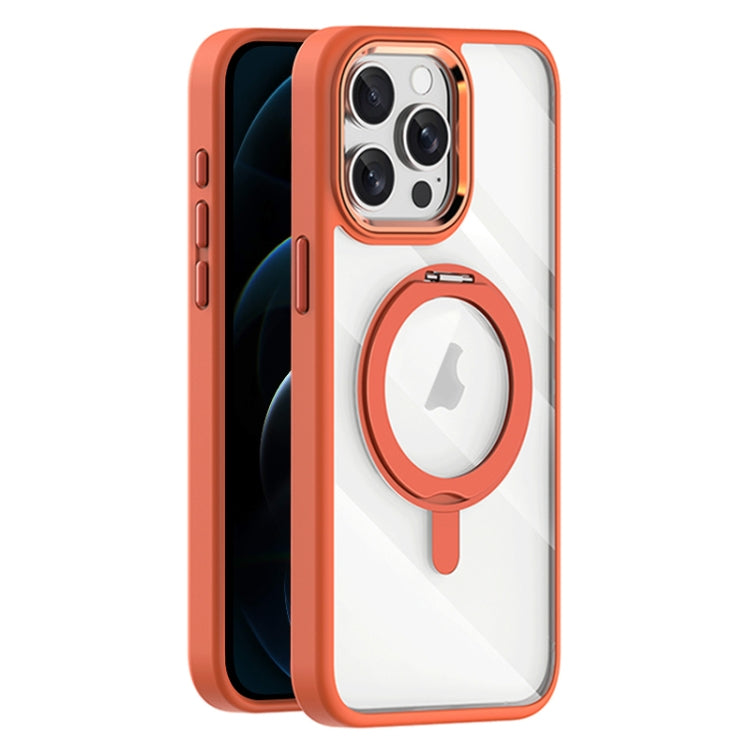 For iPhone 12 Pro Max Transparent MagSafe Magnetic Rotating Holder Phone Case(Orange) - iPhone 12 Pro Max Cases by buy2fix | Online Shopping UK | buy2fix