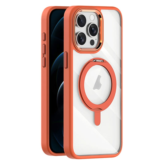 For iPhone 12 Pro Max Transparent MagSafe Magnetic Rotating Holder Phone Case(Orange) - iPhone 12 Pro Max Cases by buy2fix | Online Shopping UK | buy2fix