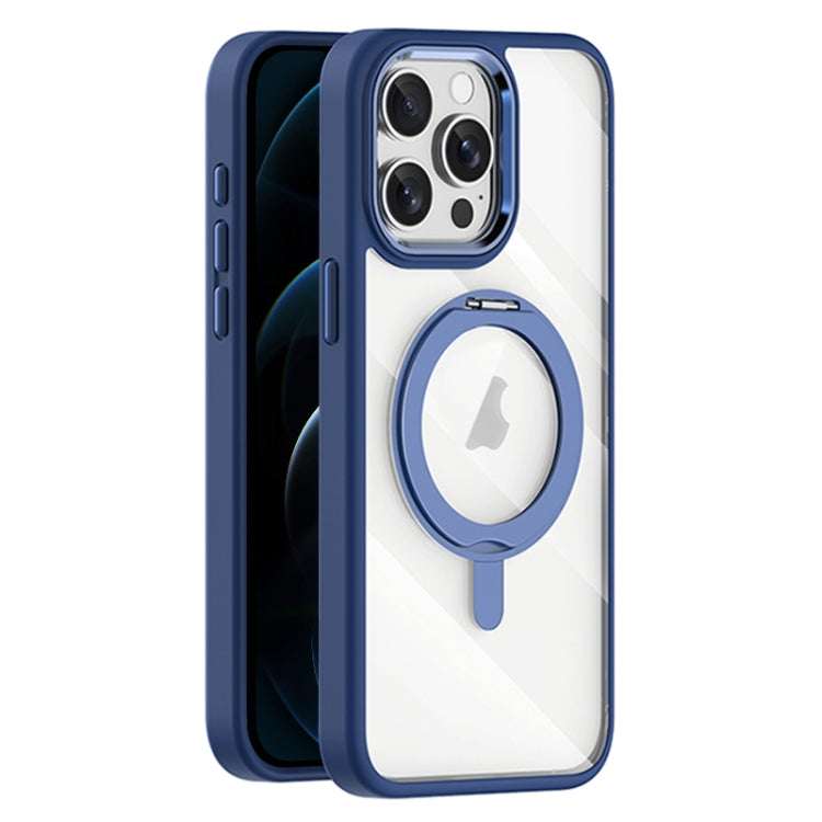 For iPhone 12 Pro Max Transparent MagSafe Magnetic Rotating Holder Phone Case(Dark Blue) - iPhone 12 Pro Max Cases by buy2fix | Online Shopping UK | buy2fix