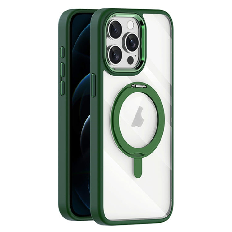 For iPhone 12 Pro Max Transparent MagSafe Magnetic Rotating Holder Phone Case(Dark Green) - iPhone 12 Pro Max Cases by buy2fix | Online Shopping UK | buy2fix