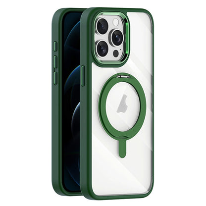 For iPhone 12 Pro Max Transparent MagSafe Magnetic Rotating Holder Phone Case(Dark Green) - iPhone 12 Pro Max Cases by buy2fix | Online Shopping UK | buy2fix