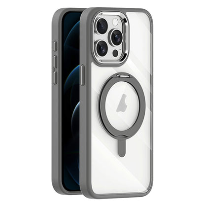 For iPhone 12 Pro Transparent MagSafe Magnetic Rotating Holder Phone Case(Light Grey) - iPhone 12 / 12 Pro Cases by buy2fix | Online Shopping UK | buy2fix