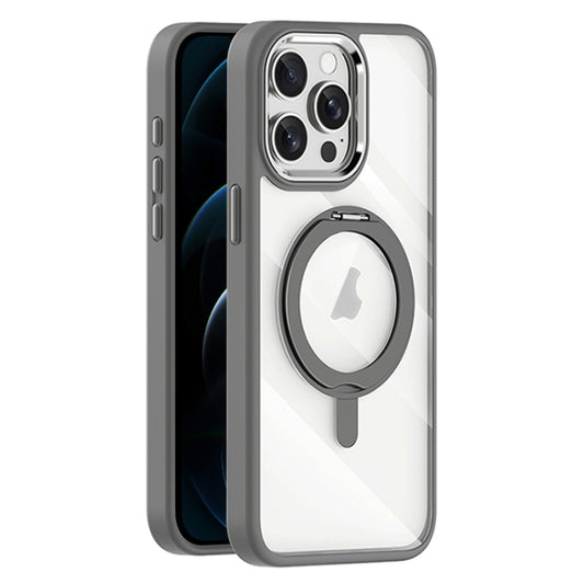 For iPhone 12 Pro Transparent MagSafe Magnetic Rotating Holder Phone Case(Light Grey) - iPhone 12 / 12 Pro Cases by buy2fix | Online Shopping UK | buy2fix
