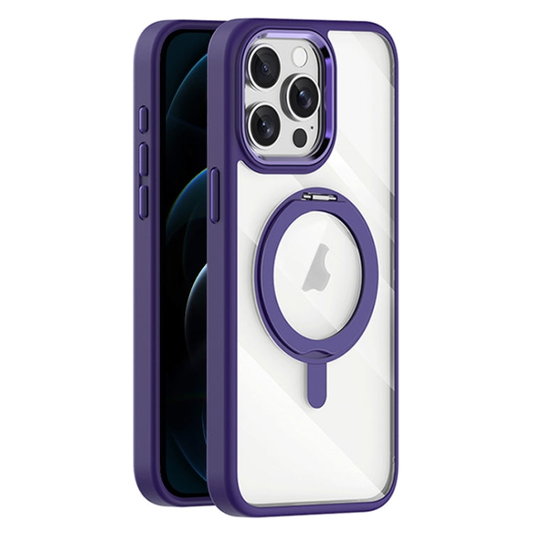 For iPhone 12 Pro Transparent MagSafe Magnetic Rotating Holder Phone Case(Purple) - iPhone 12 / 12 Pro Cases by buy2fix | Online Shopping UK | buy2fix