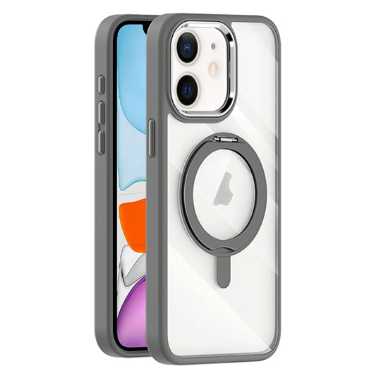 For iPhone 11 Transparent MagSafe Magnetic Rotating Holder Phone Case(Light Grey) - iPhone 11 Cases by buy2fix | Online Shopping UK | buy2fix