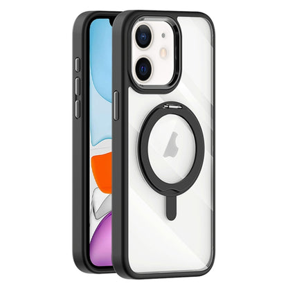 For iPhone 11 Transparent MagSafe Magnetic Rotating Holder Phone Case(Black) - iPhone 11 Cases by buy2fix | Online Shopping UK | buy2fix