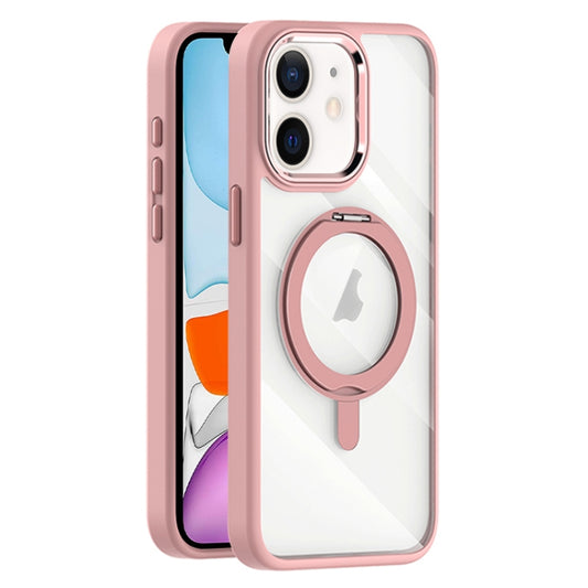 For iPhone 11 Transparent MagSafe Magnetic Rotating Holder Phone Case(Pink) - iPhone 11 Cases by buy2fix | Online Shopping UK | buy2fix