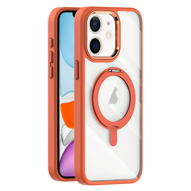 For iPhone 11 Transparent MagSafe Magnetic Rotating Holder Phone Case(Orange) - iPhone 11 Cases by buy2fix | Online Shopping UK | buy2fix