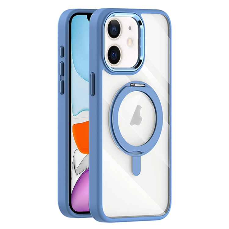 For iPhone 11 Transparent MagSafe Magnetic Rotating Holder Phone Case(Light Blue) - iPhone 11 Cases by buy2fix | Online Shopping UK | buy2fix