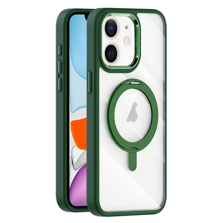 For iPhone 11 Transparent MagSafe Magnetic Rotating Holder Phone Case(Dark Green) - iPhone 11 Cases by buy2fix | Online Shopping UK | buy2fix