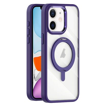 For iPhone 11 Transparent MagSafe Magnetic Rotating Holder Phone Case(Purple) - iPhone 11 Cases by buy2fix | Online Shopping UK | buy2fix