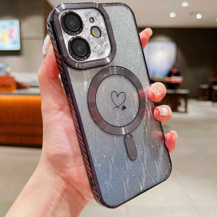 For iPhone 11 Loves Leaves Gradient Glitter Carbon Fiber Magsafe TPU Phone Case(Black) by buy2fix