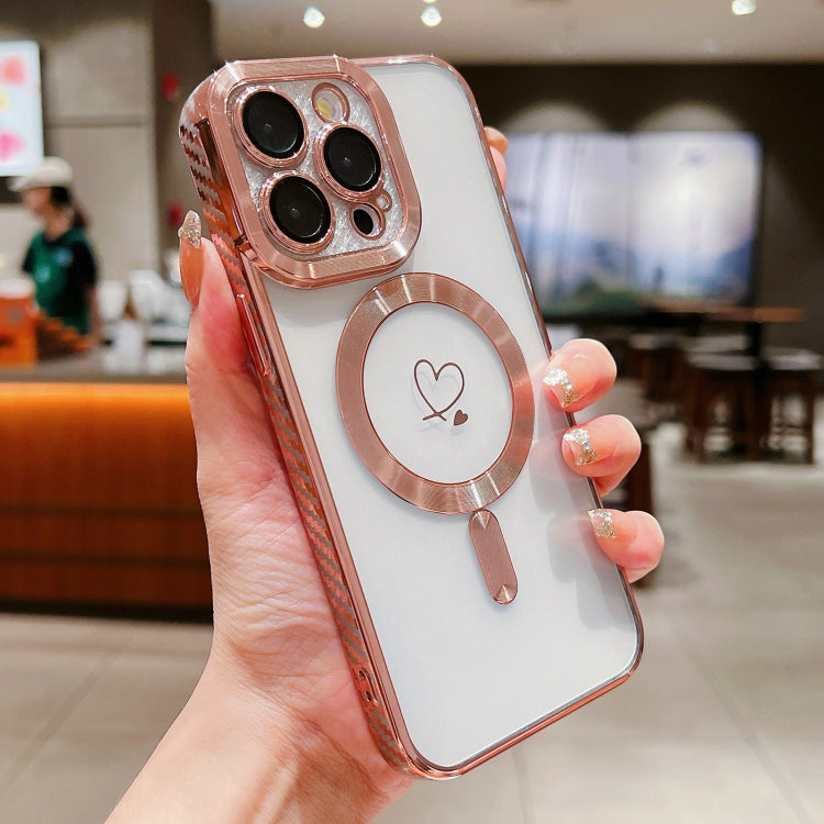 For iPhone 15 Pro Loves Carbon Fiber Clear Plated Magsafe TPU Phone Case(Rose Pink) by buy2fix