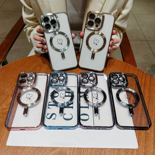 For iPhone 14 Plus Loves Carbon Fiber Clear Plated Magsafe TPU Phone Case(Blue) by buy2fix