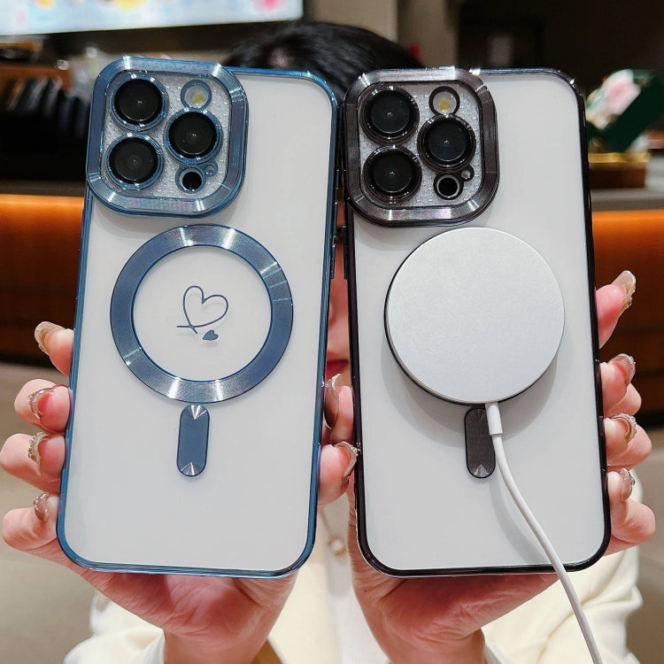 For iPhone 15 Pro Loves Carbon Fiber Clear Plated Magsafe TPU Phone Case(Rose Pink) by buy2fix