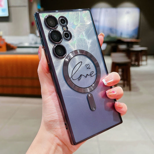 For Samsung Galaxy S25 Ultra 5G Dual-Love Feather Gradient Glitter MagSafe TPU Phone Case(Black) by buy2fix