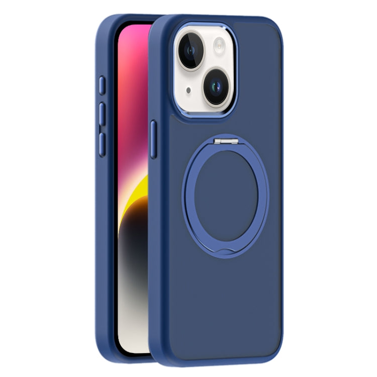 For iPhone 14 Plus Skin Feel Frosted MagSafe Magnetic Holder Phone Case(Dark Blue) - iPhone 14 Plus Cases by buy2fix | Online Shopping UK | buy2fix
