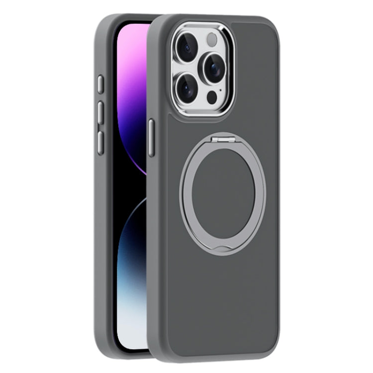 For iPhone 14 Pro Max Skin Feel Frosted MagSafe Magnetic Holder Phone Case(Dark Grey) - iPhone 14 Pro Max Cases by buy2fix | Online Shopping UK | buy2fix