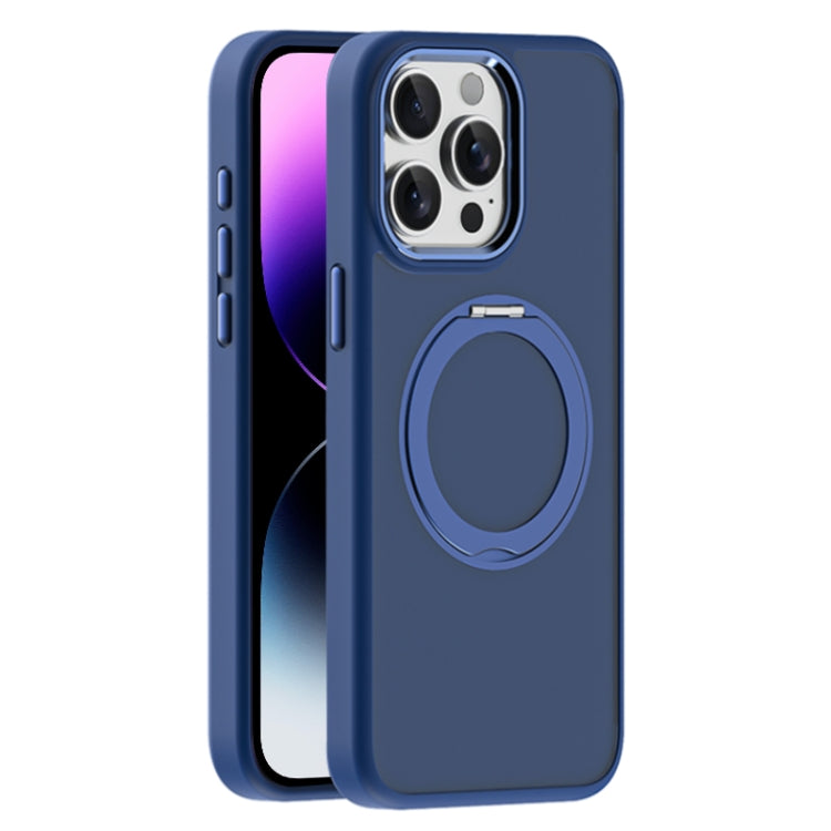 For iPhone 14 Pro Max Skin Feel Frosted MagSafe Magnetic Holder Phone Case(Dark Blue) - iPhone 14 Pro Max Cases by buy2fix | Online Shopping UK | buy2fix