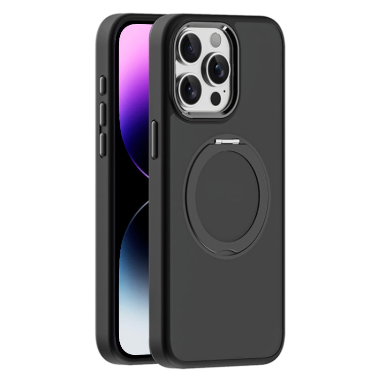 For iPhone 14 Pro Max Skin Feel Frosted MagSafe Magnetic Holder Phone Case(Black) - iPhone 14 Pro Max Cases by buy2fix | Online Shopping UK | buy2fix