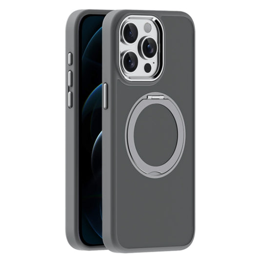 For iPhone 12 Pro Max Skin Feel Frosted MagSafe Magnetic Holder Phone Case(Dark Grey) - iPhone 12 Pro Max Cases by buy2fix | Online Shopping UK | buy2fix