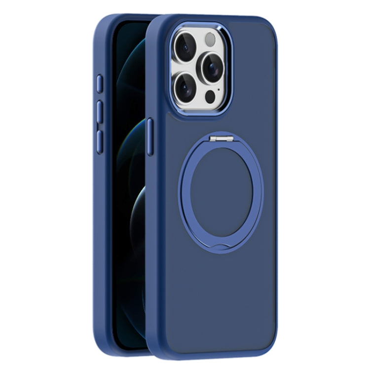 For iPhone 12 Pro Max Skin Feel Frosted MagSafe Magnetic Holder Phone Case(Dark Blue) - iPhone 12 Pro Max Cases by buy2fix | Online Shopping UK | buy2fix