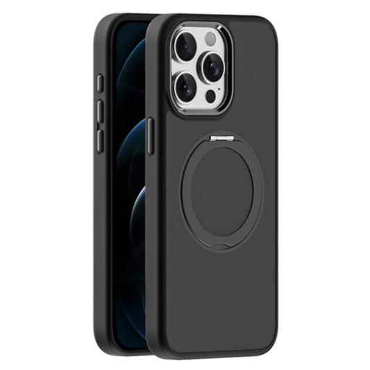 For iPhone 12 Pro Skin Feel Frosted MagSafe Magnetic Holder Phone Case(Black) - iPhone 12 / 12 Pro Cases by buy2fix | Online Shopping UK | buy2fix