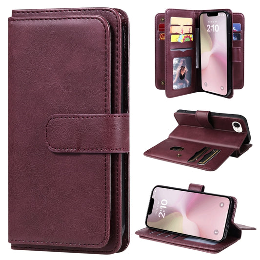 For iPhone SE 2024 Multi-Function Wallet 10 Card Slots Leather Phone Case(Claret) - More iPhone Cases by buy2fix | Online Shopping UK | buy2fix