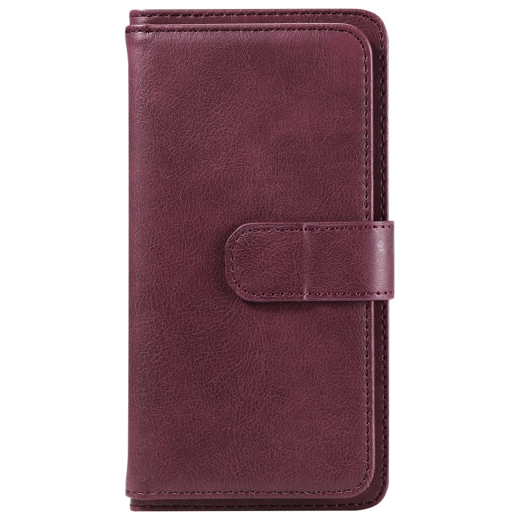 For iPhone 16e Multi-Function Wallet 10 Card Slots Leather Phone Case(Claret) by buy2fix