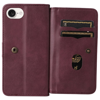 For iPhone 16e Multi-Function Wallet 10 Card Slots Leather Phone Case(Claret) by buy2fix