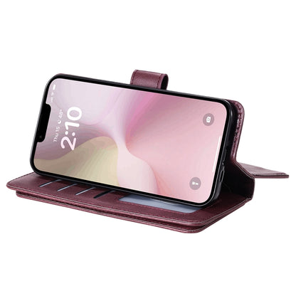 For iPhone 16e Multi-Function Wallet 10 Card Slots Leather Phone Case(Claret) by buy2fix