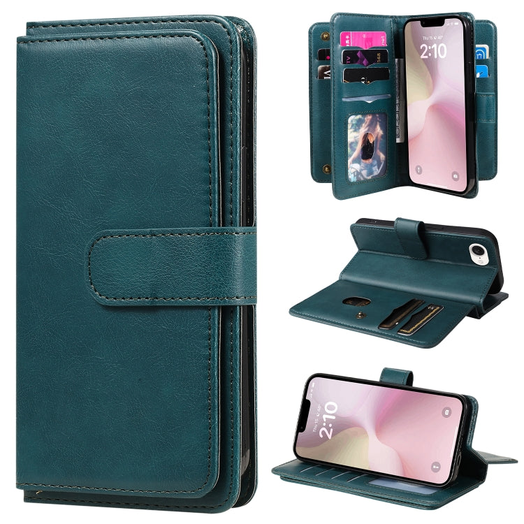 For iPhone SE 2024 Multi-Function Wallet 10 Card Slots Leather Phone Case(Dark Green) - More iPhone Cases by buy2fix | Online Shopping UK | buy2fix