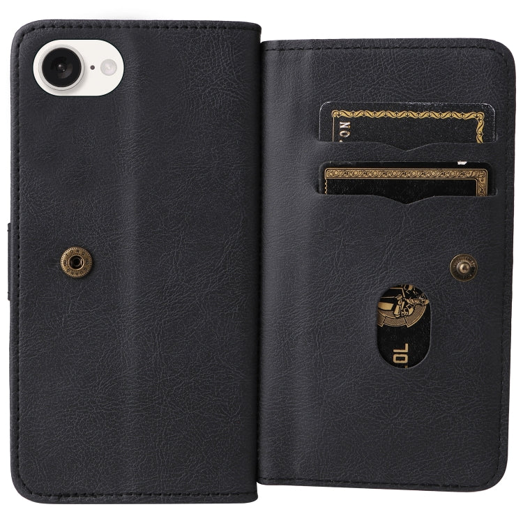 For iPhone 16e Multi-Function Wallet 10 Card Slots Leather Phone Case(Black) by buy2fix