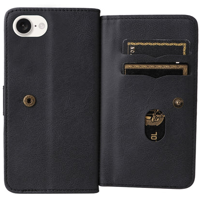 For iPhone 16e Multi-Function Wallet 10 Card Slots Leather Phone Case(Black) by buy2fix
