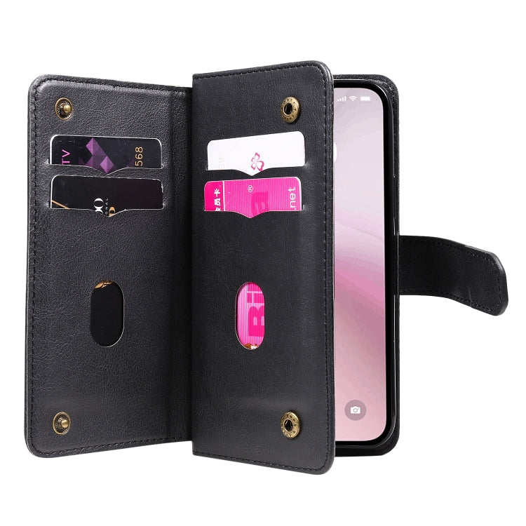 For iPhone 16e Multi-Function Wallet 10 Card Slots Leather Phone Case(Black) by buy2fix
